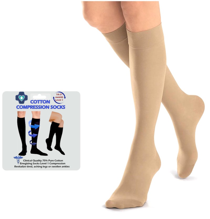 Kensington Compression Socks for Women & Men â€“ Cotton Flight Socks for Travel, Maternity, Sports, & Medical Stockings â€“ Calf & Ankle Swelling Relief, Improves Circulation, Great for Pregnancy Size 6-8